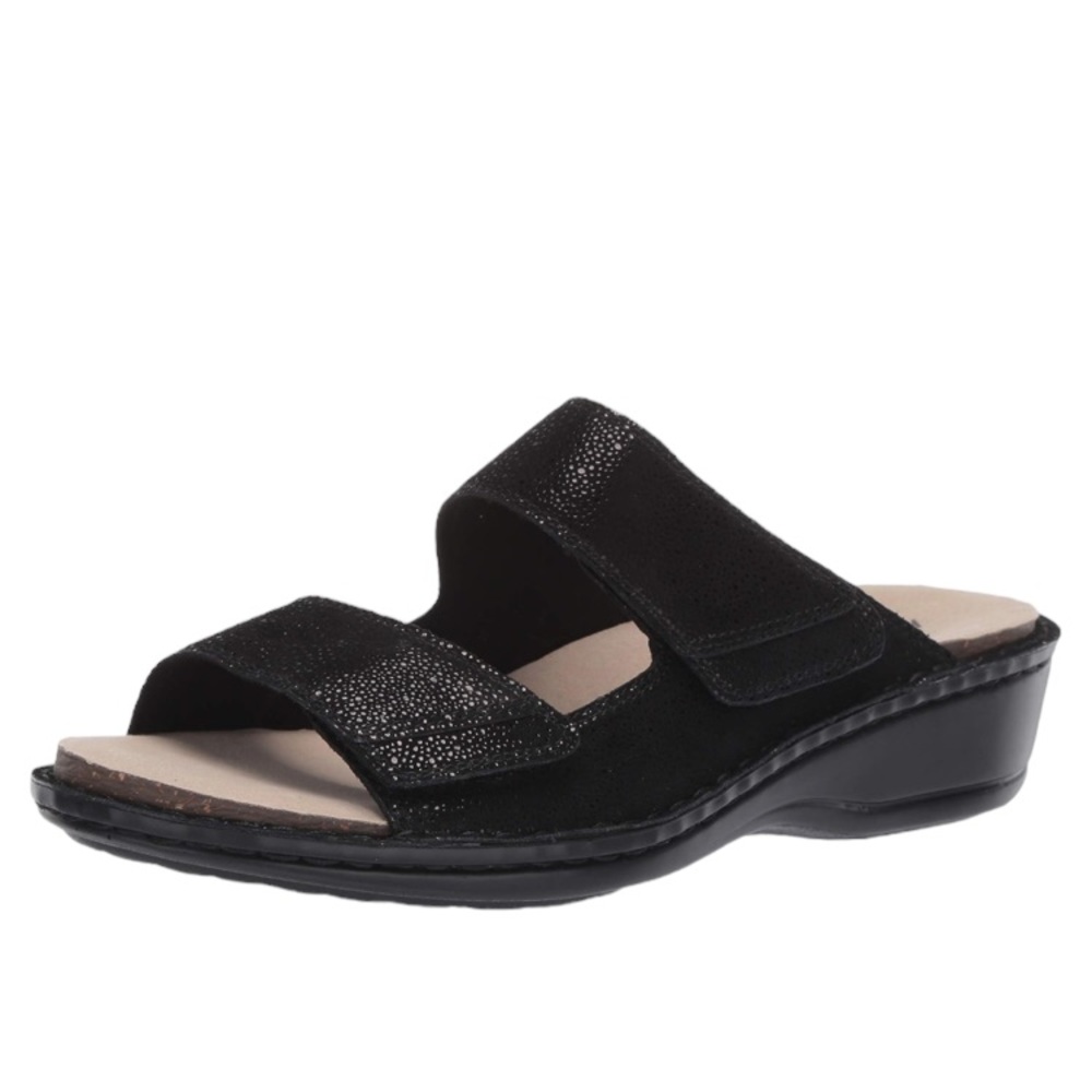 Aravon Black Metallic Suede Cambridge 2 Strap Sandal - Picture 2 of 14